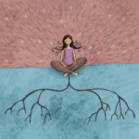 Rooted meditation woman (Art by Leah Kolidas)