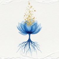 Flor azul com polen de folha de ouro